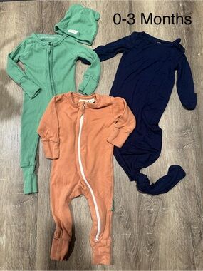 3-Piece Baby One-Piece Sets in Green, Rust & Navy - 0-3 Months